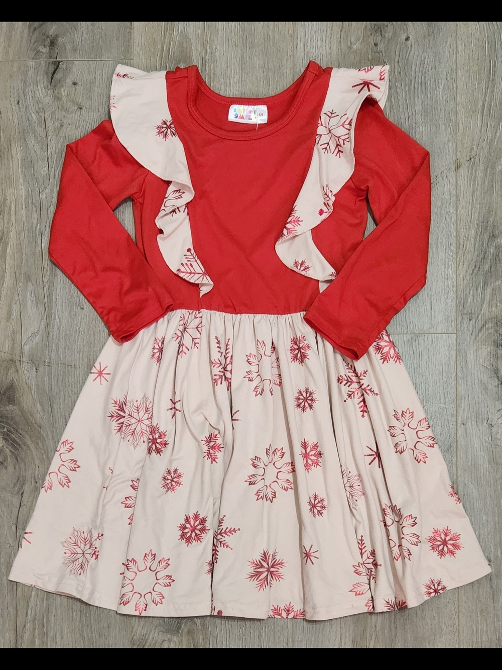 Girls Dot Dot Smile Red and Cream Ruffle Holiday Dress